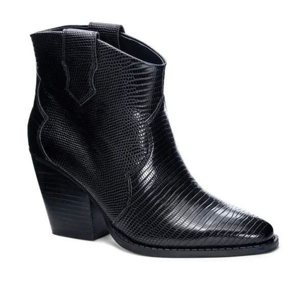 CHINESE LAUNDRY Women’s Black Faux Leather Bonnie Western Ankle Bootie Size 7.5